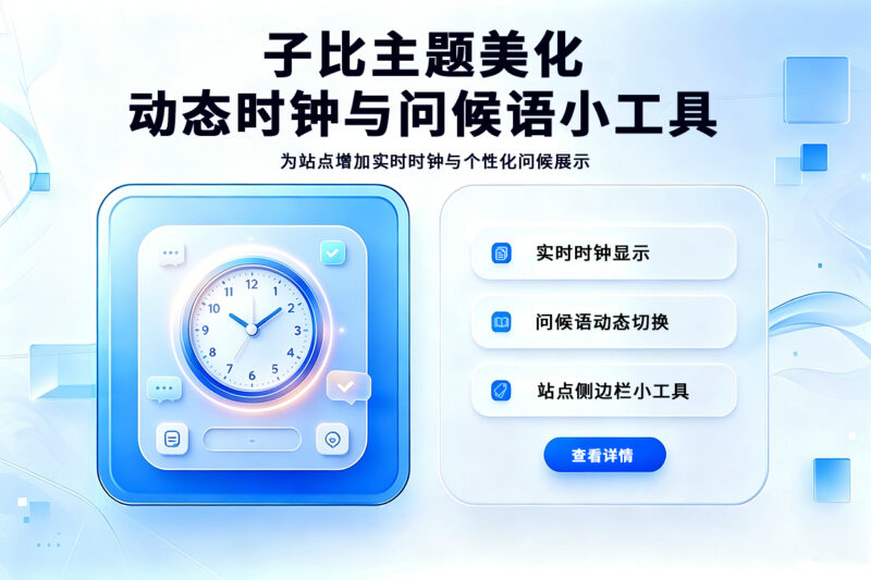 子比主题美化 – 动态时钟与问候语小工具尼曼博客-专注于分享前沿建站技术、WordPress美化方案及精品源码。提供深度技术教程与支付接口分析，助力开发者快速构建高质量 IT 站点。尼曼博客